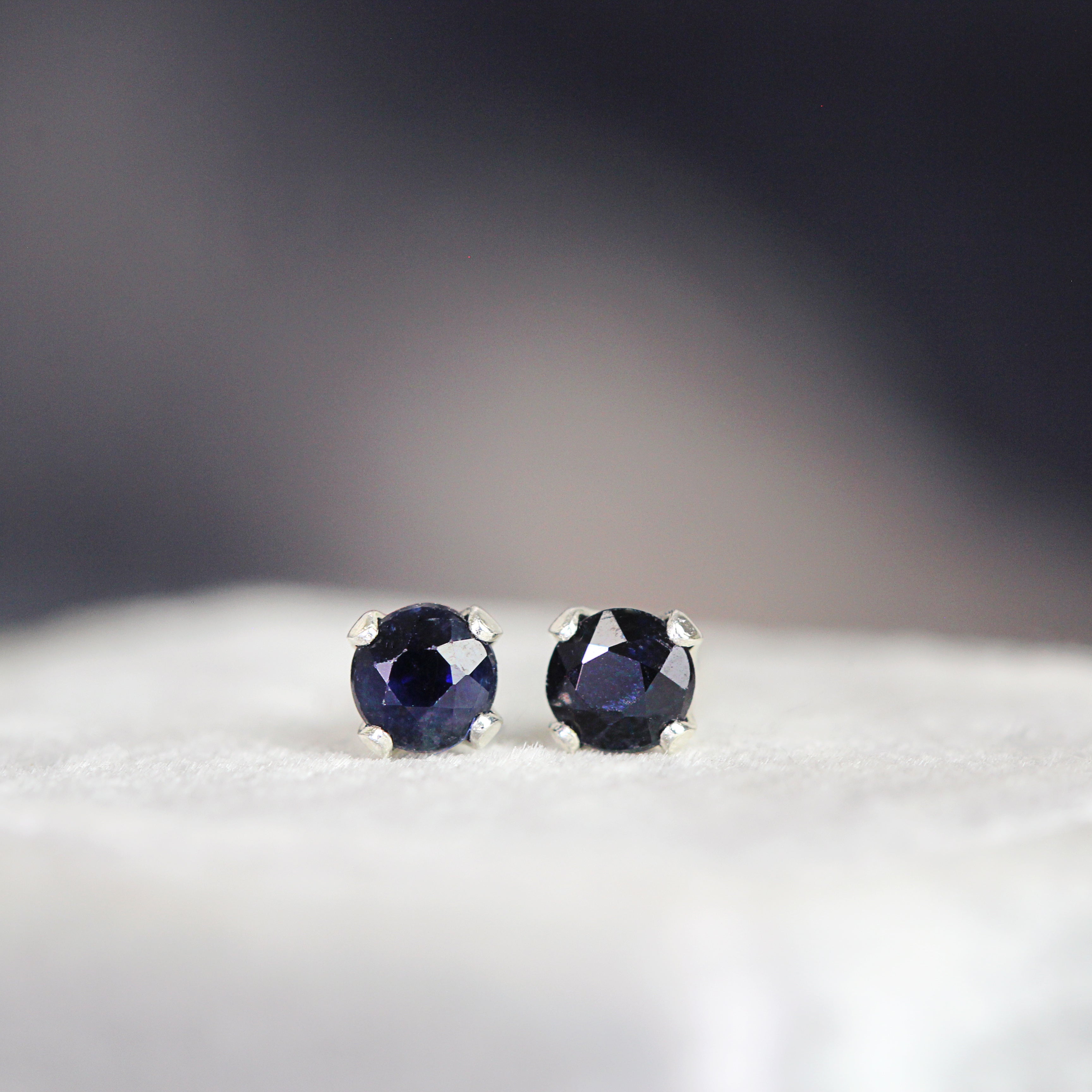 Deep Blue Sapphire Stud Earrings