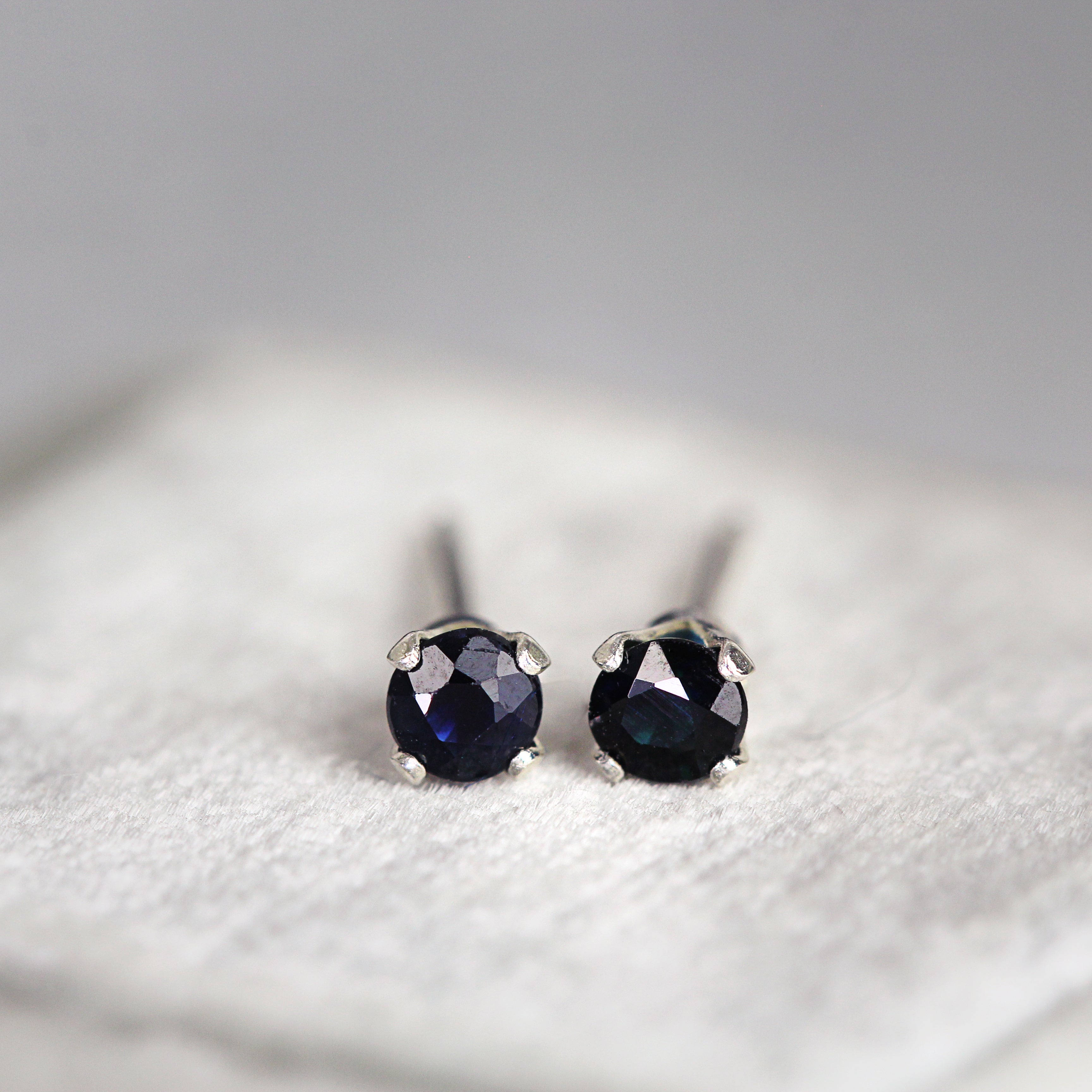 Deep Blue Sapphire Stud Earrings