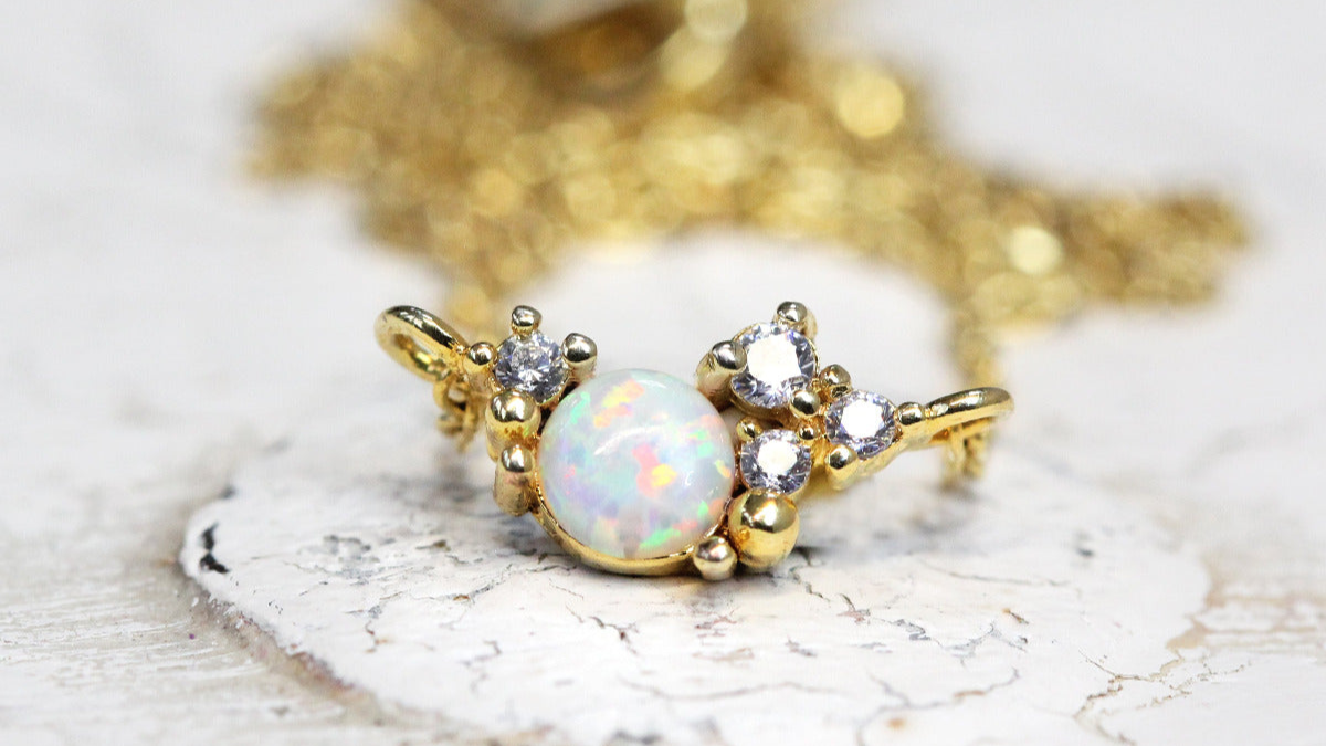 CZ October Birthstone Cluster Necklace in Gold