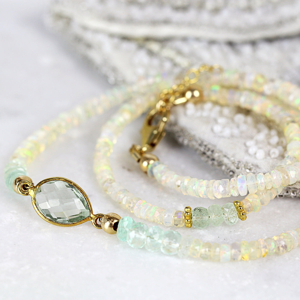 Emerald & Opal Necklace - Precious Stone Necklace - Opal Necklace - May October Birthstone, Precious Stone Jewelry - Mixed Gemstone Necklace