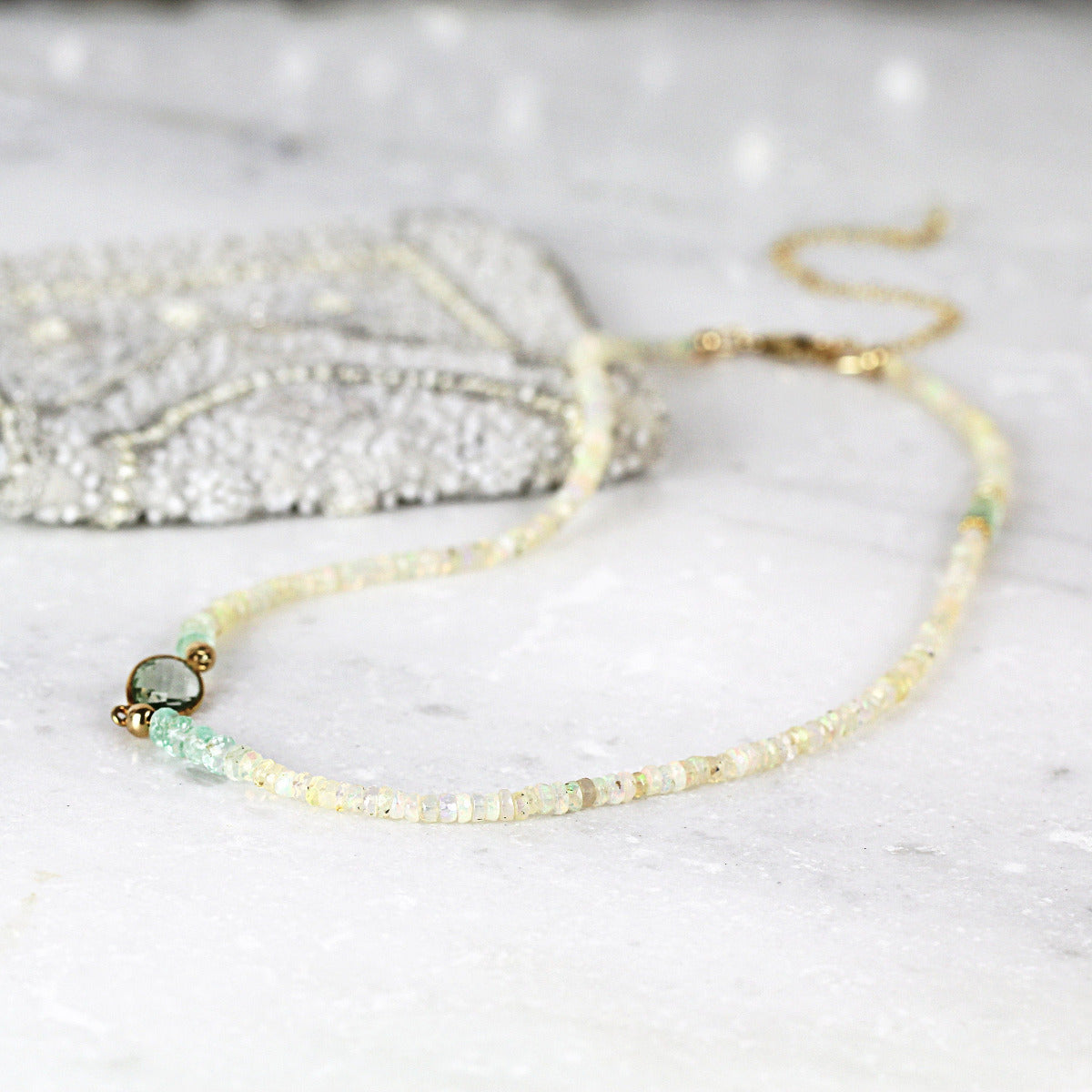 Emerald & Opal Necklace - Precious Stone Necklace - Opal Necklace - May October Birthstone, Precious Stone Jewelry - Mixed Gemstone Necklace