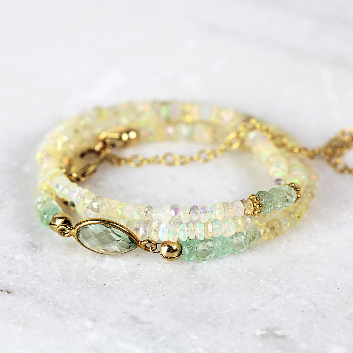 Emerald & Opal Necklace - Precious Stone Necklace - Opal Necklace - May October Birthstone, Precious Stone Jewelry - Mixed Gemstone Necklace