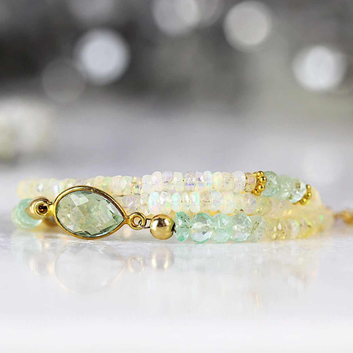 Emerald & Opal Necklace - Precious Stone Necklace - Opal Necklace - May October Birthstone, Precious Stone Jewelry - Mixed Gemstone Necklace