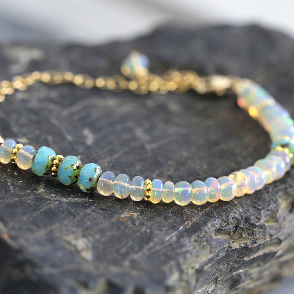 White Opal Bracelet - Iridescent Gemstone Bracelet - October Birthstone Bracelet - Opal Jewelry For Women - Fine jewelry Gift For Her