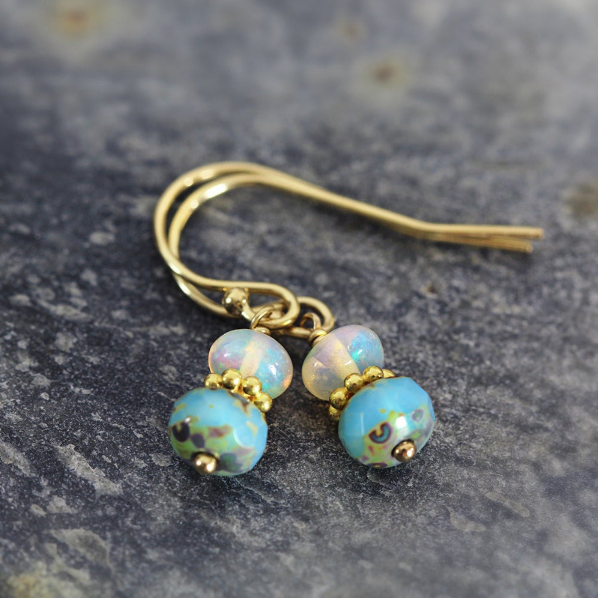 Ethiopian Opal Earrings Gold or Silver, Iridescent October Birthstone Earrings, Opalescent Fairy Jewelry, Handmade Gemstone Drop Earrings