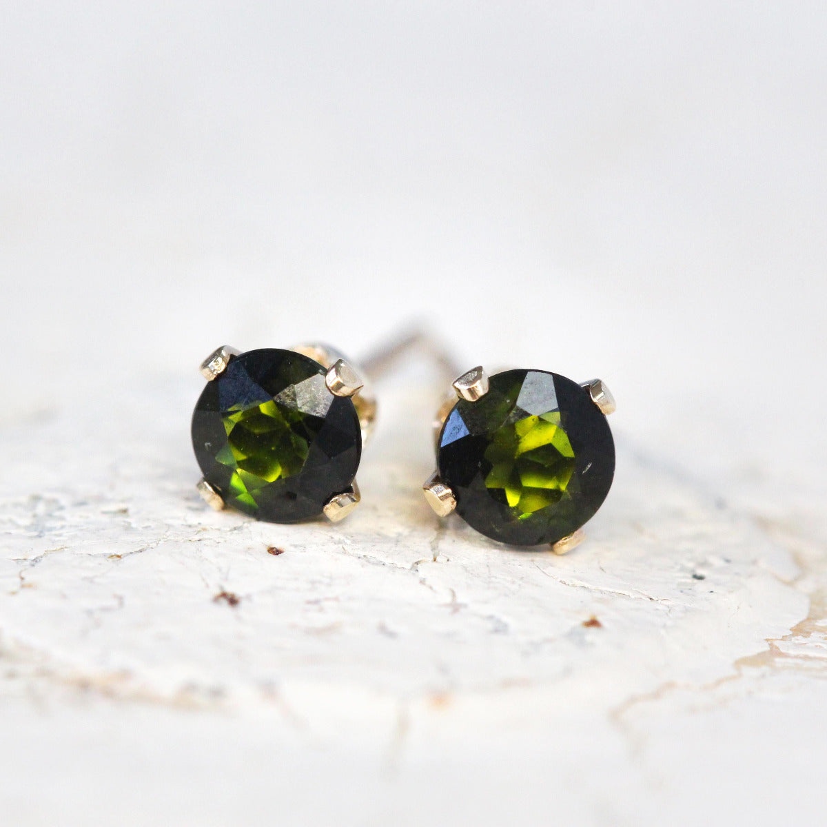Green Tourmaline Studs Gold or Silver, Tourmaline Post Earrings, 4mm Gemstone Unisex Stud Earrings, October Birthday Gift