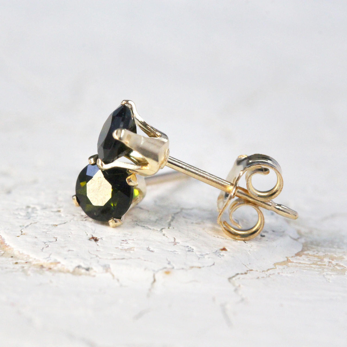 Green Tourmaline Studs Gold or Silver, Tourmaline Post Earrings, 4mm Gemstone Unisex Stud Earrings, October Birthday Gift