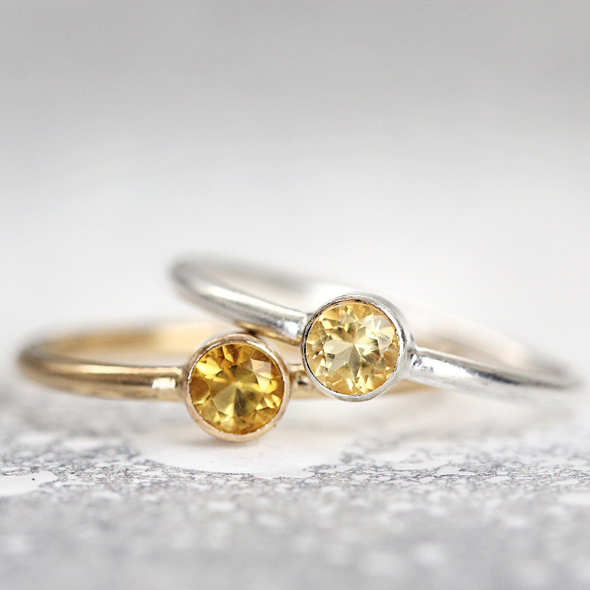 Citrine Ring Silver or Gold, Genuine Yellow Citrine Jewelry, Simple November Birthstone Ring, Mother Daughter Rings