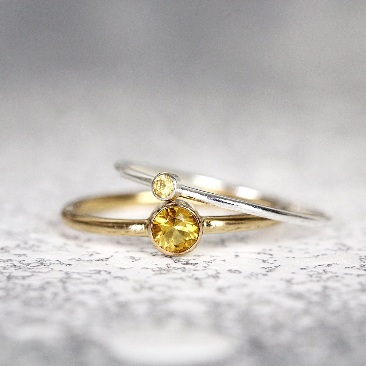 Citrine Ring Silver or Gold, Genuine Yellow Citrine Jewelry, Simple November Birthstone Ring, Mother Daughter Rings