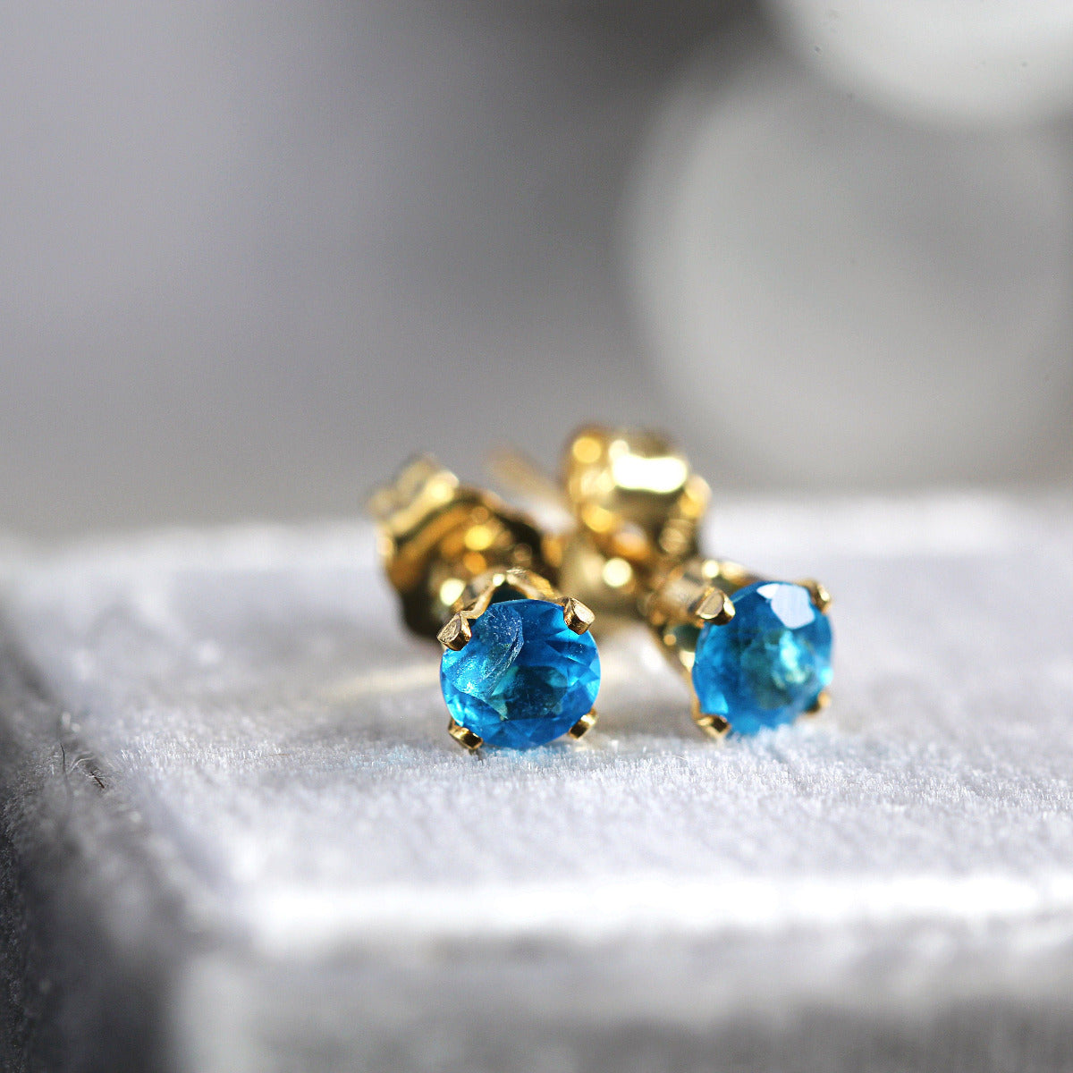Neon Blue Apatite Earrings - Apatite Stud Earrings - Neon Blue Apatite Jewelry - Apatite Studs - Blue Ear Studs - Gold or Silver Studs