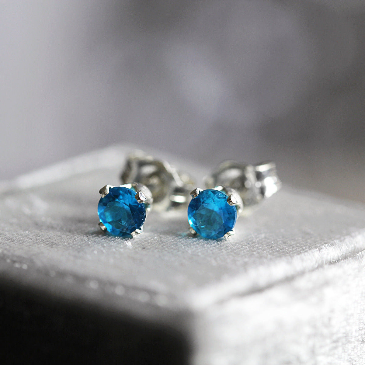 Neon Blue Apatite Earrings - Apatite Stud Earrings - Neon Blue Apatite Jewelry - Apatite Studs - Blue Ear Studs - Gold or Silver Studs
