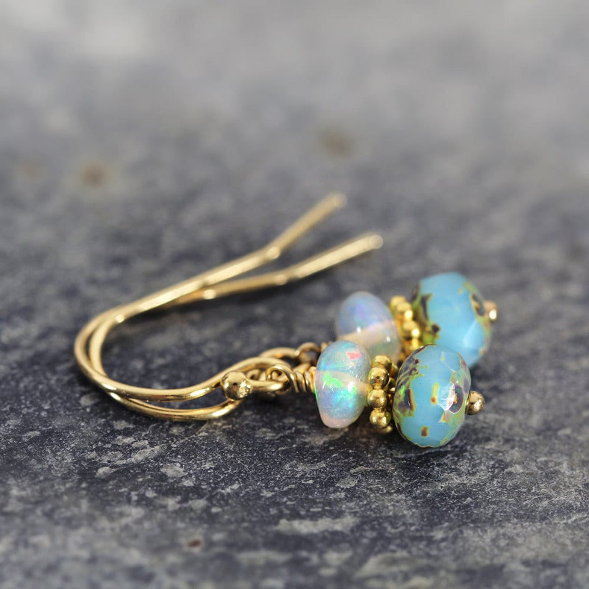 Ethiopian Opal Earrings Gold or Silver, Iridescent October Birthstone Earrings, Opalescent Fairy Jewelry, Handmade Gemstone Drop Earrings