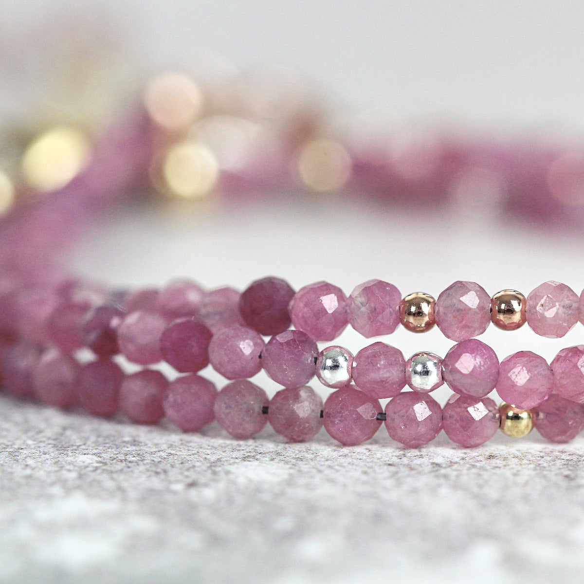 Pink Tourmaline Bracelet, Rose Gold Silver - October Birthstone Gift Women Girl - Dainty Pink Gemstone Bracelet for Confidence & Compassion