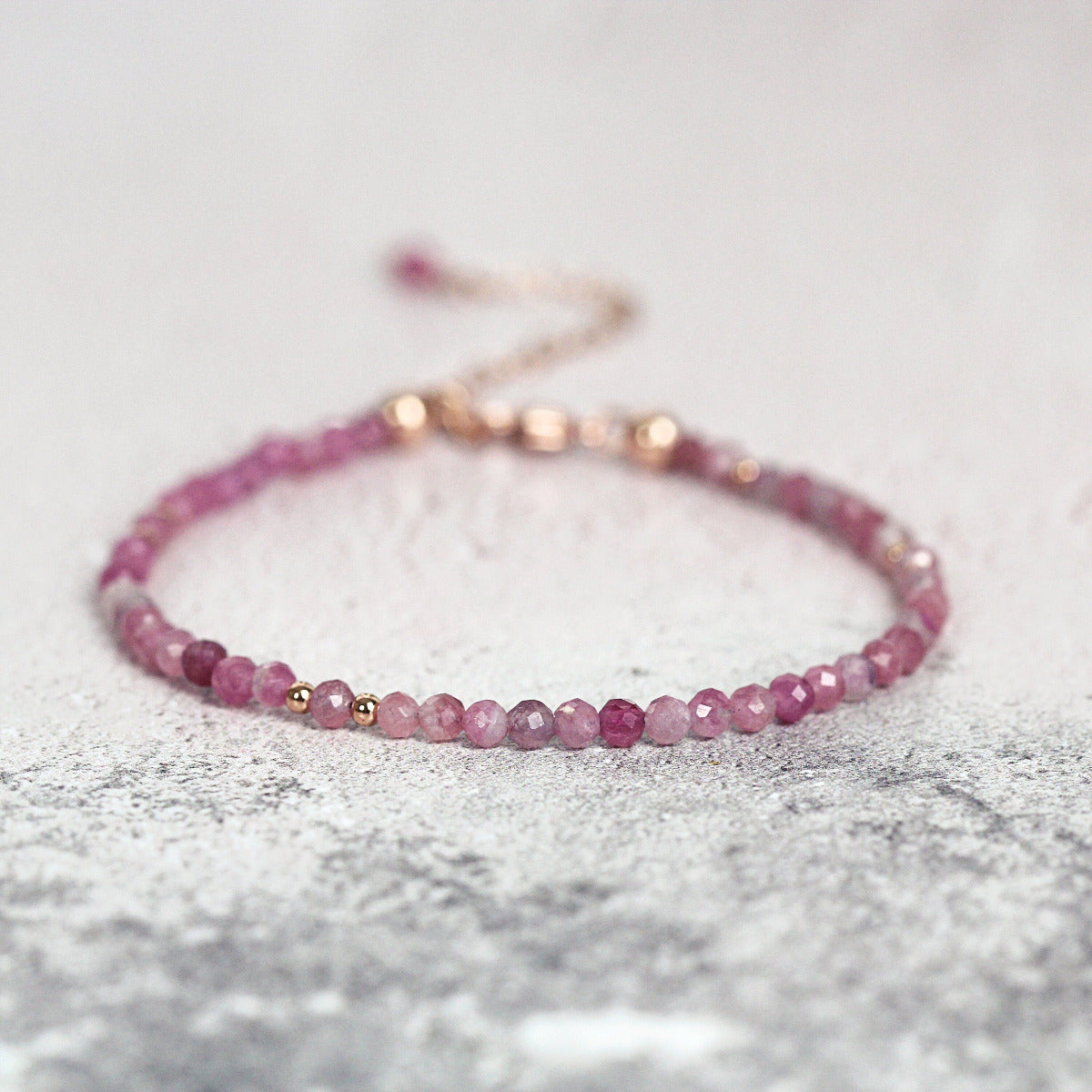 Pink Tourmaline Bracelet, Rose Gold Silver - October Birthstone Gift Women Girl - Dainty Pink Gemstone Bracelet for Confidence & Compassion