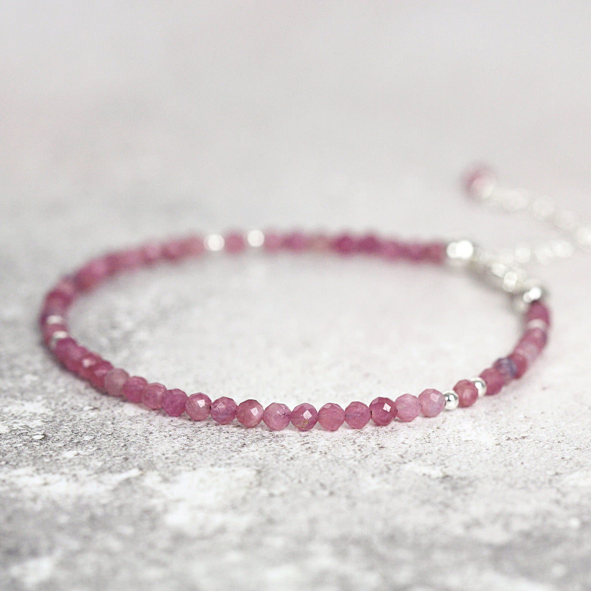 Pink Tourmaline Bracelet, Rose Gold Silver - October Birthstone Gift Women Girl - Dainty Pink Gemstone Bracelet for Confidence & Compassion