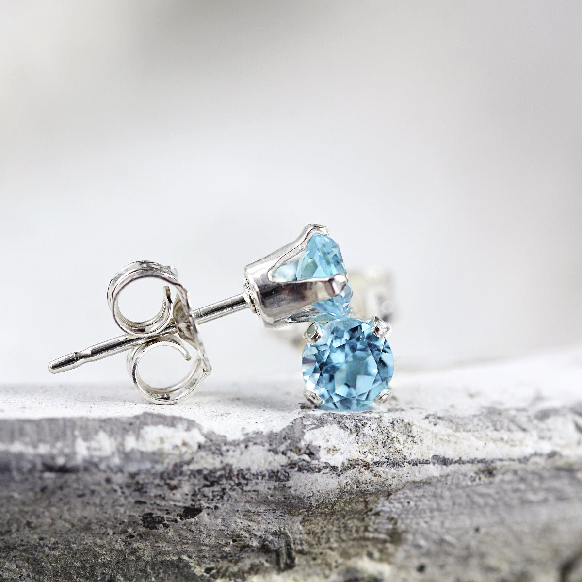 Swiss Blue Topaz Earrings - Blue Topaz Studs - November & December Birthstone - Swiss Blue Topaz Jewelry - Gift for Teacher - Blue Earrings