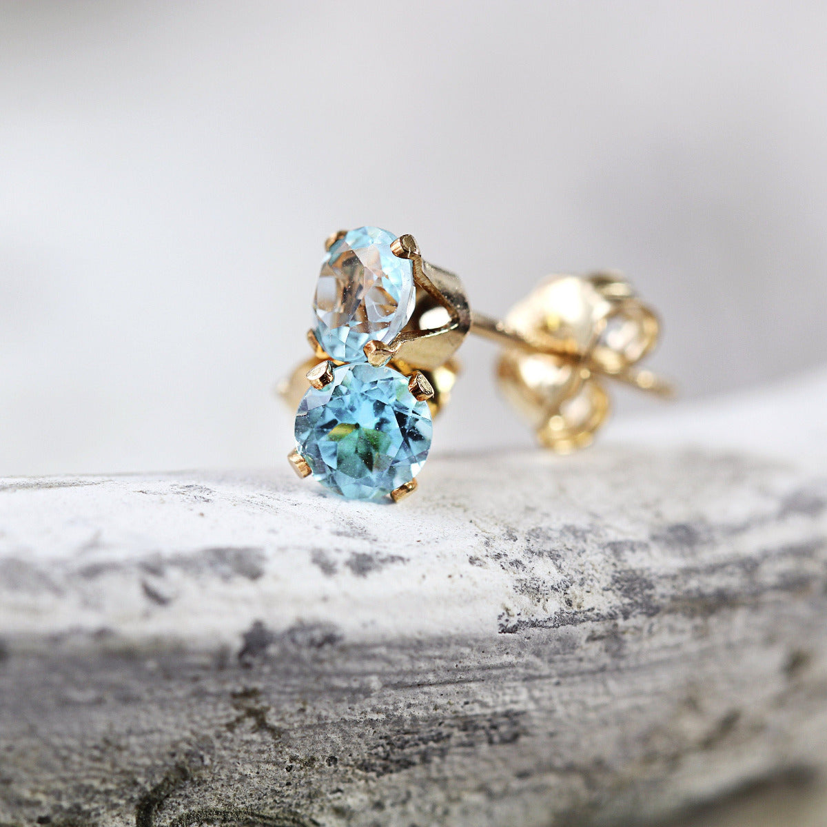 Swiss Blue Topaz Stud Earrings - Blue Ear Studs - Gemstone Studs - November & December Birthday Gift - Light Blue Earrings - Xmas Gift Idea