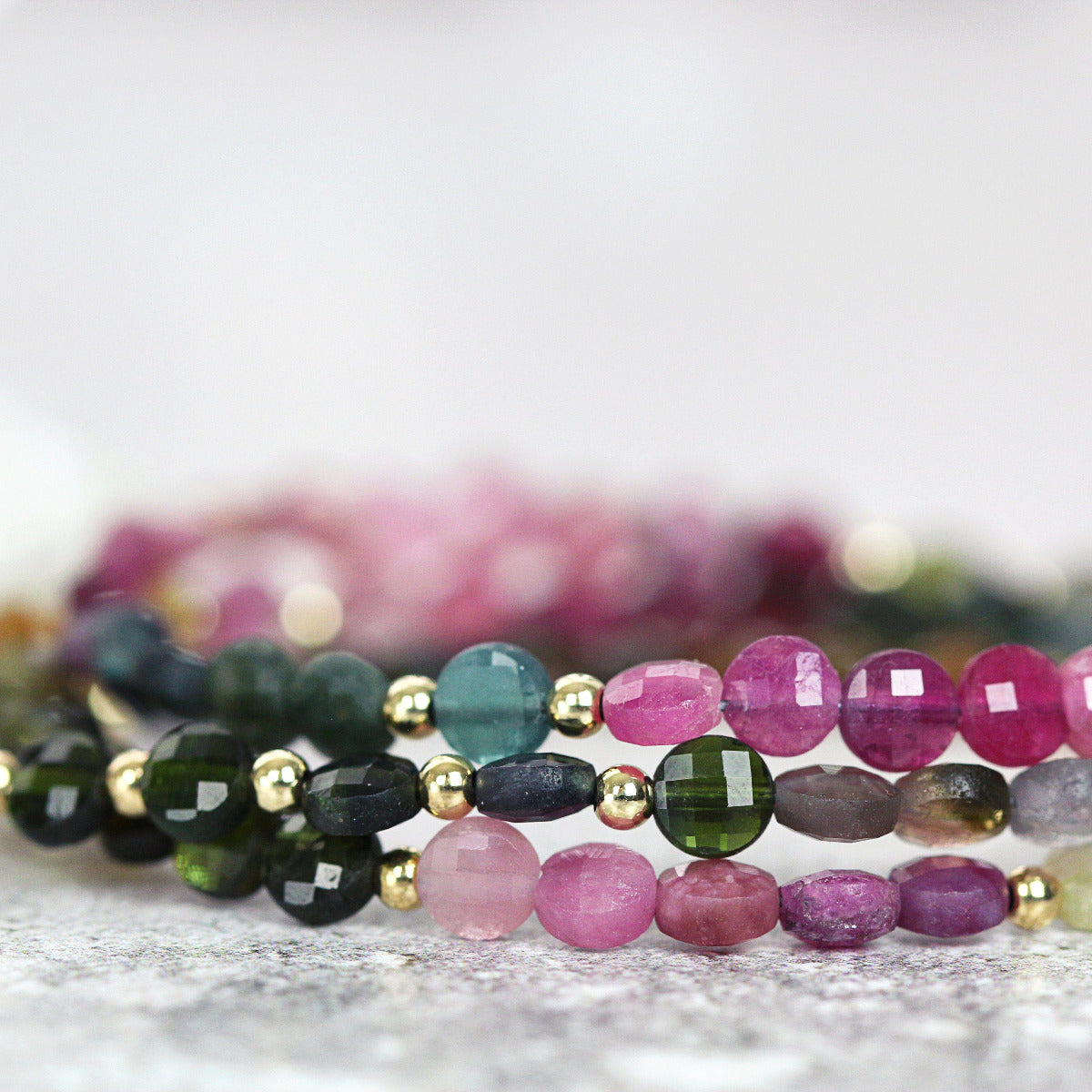 Multicoloured Tourmaline Bead Necklace with green and pink beads.