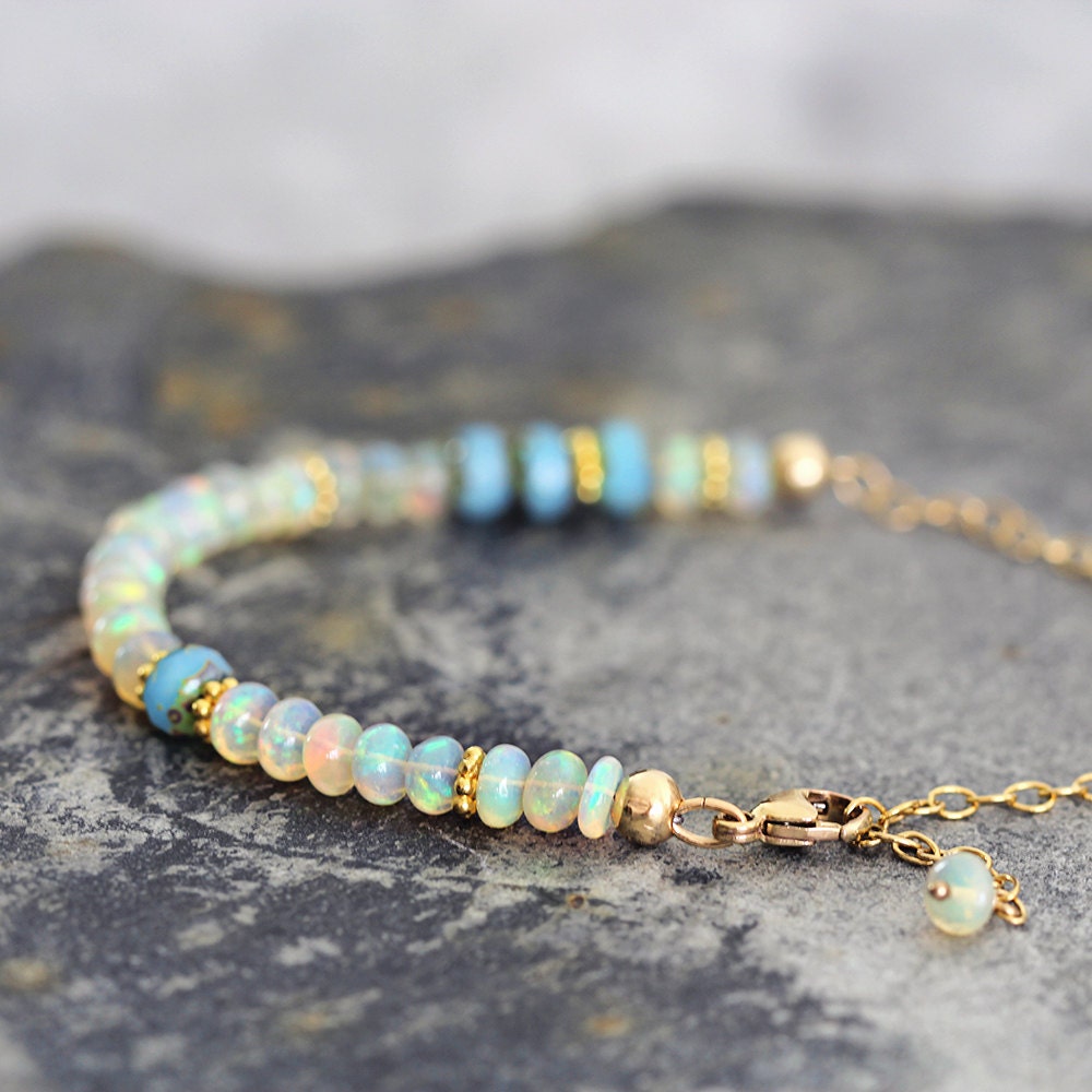 White Opal Bracelet - Iridescent Gemstone Bracelet - October Birthstone Bracelet - Opal Jewelry For Women - Fine jewelry Gift For Her