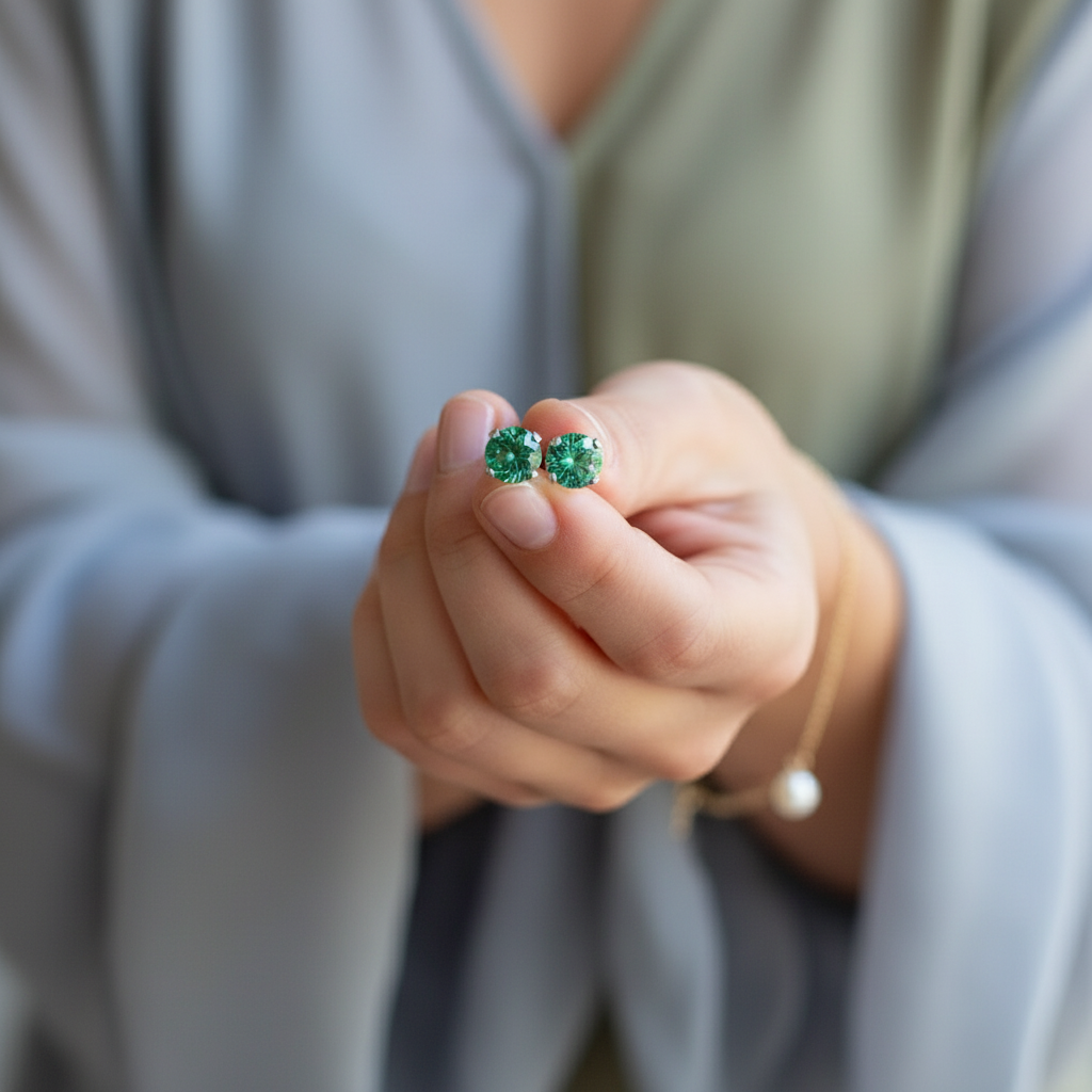 Teal Green Cubic Zirconia Crystal Stud Earrings