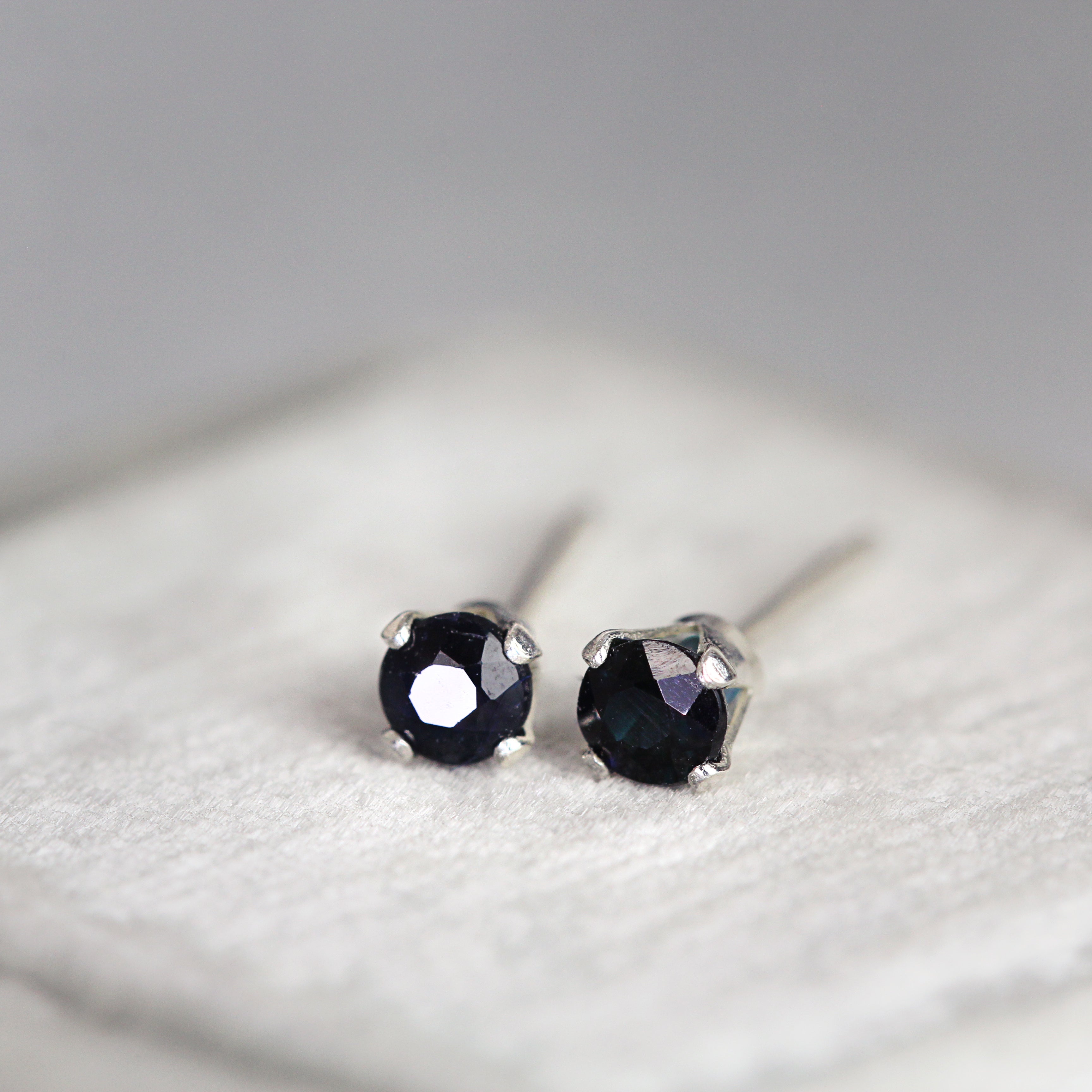 Deep Blue Sapphire Stud Earrings