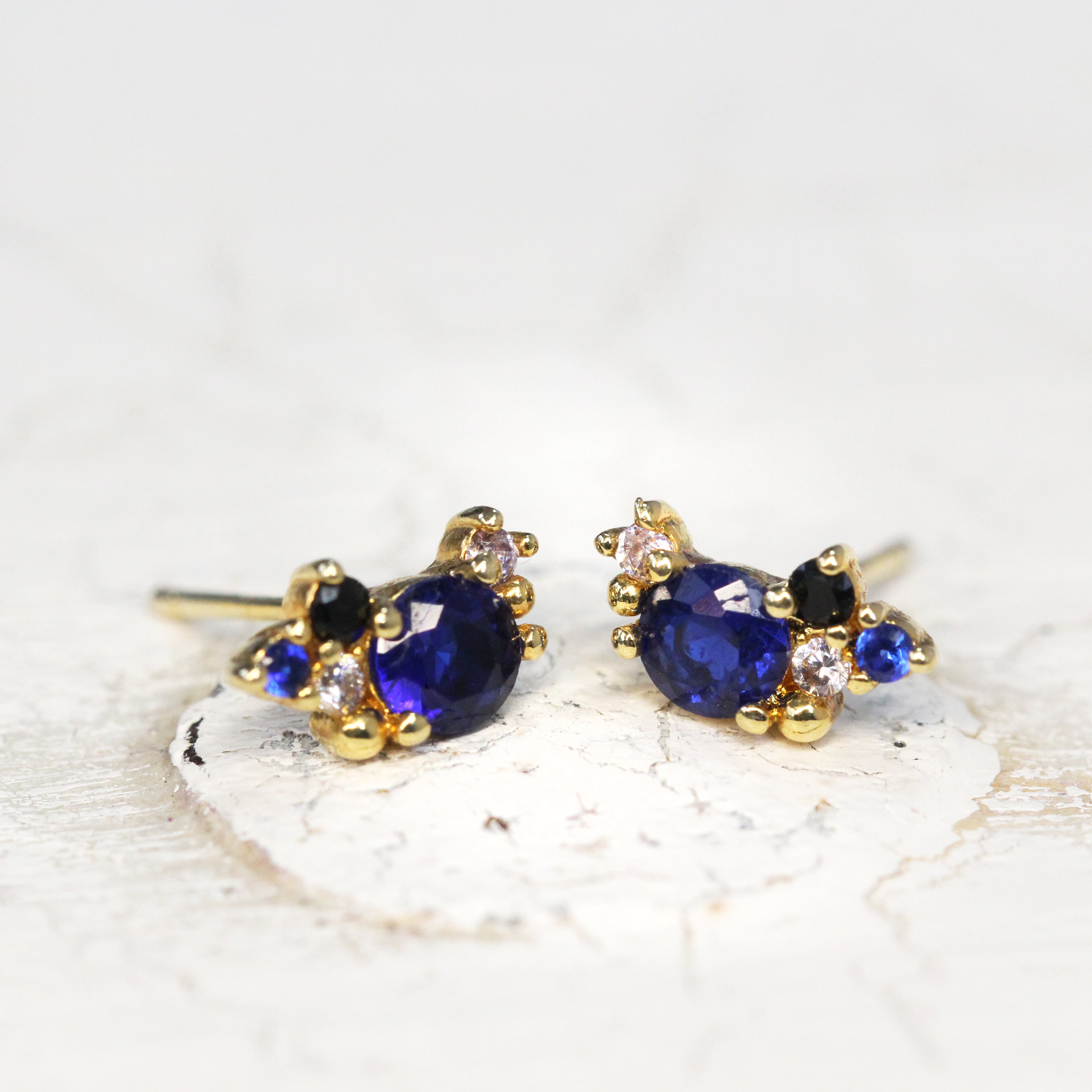 CZ September Birthstone Cluster Stud Earrings Gold