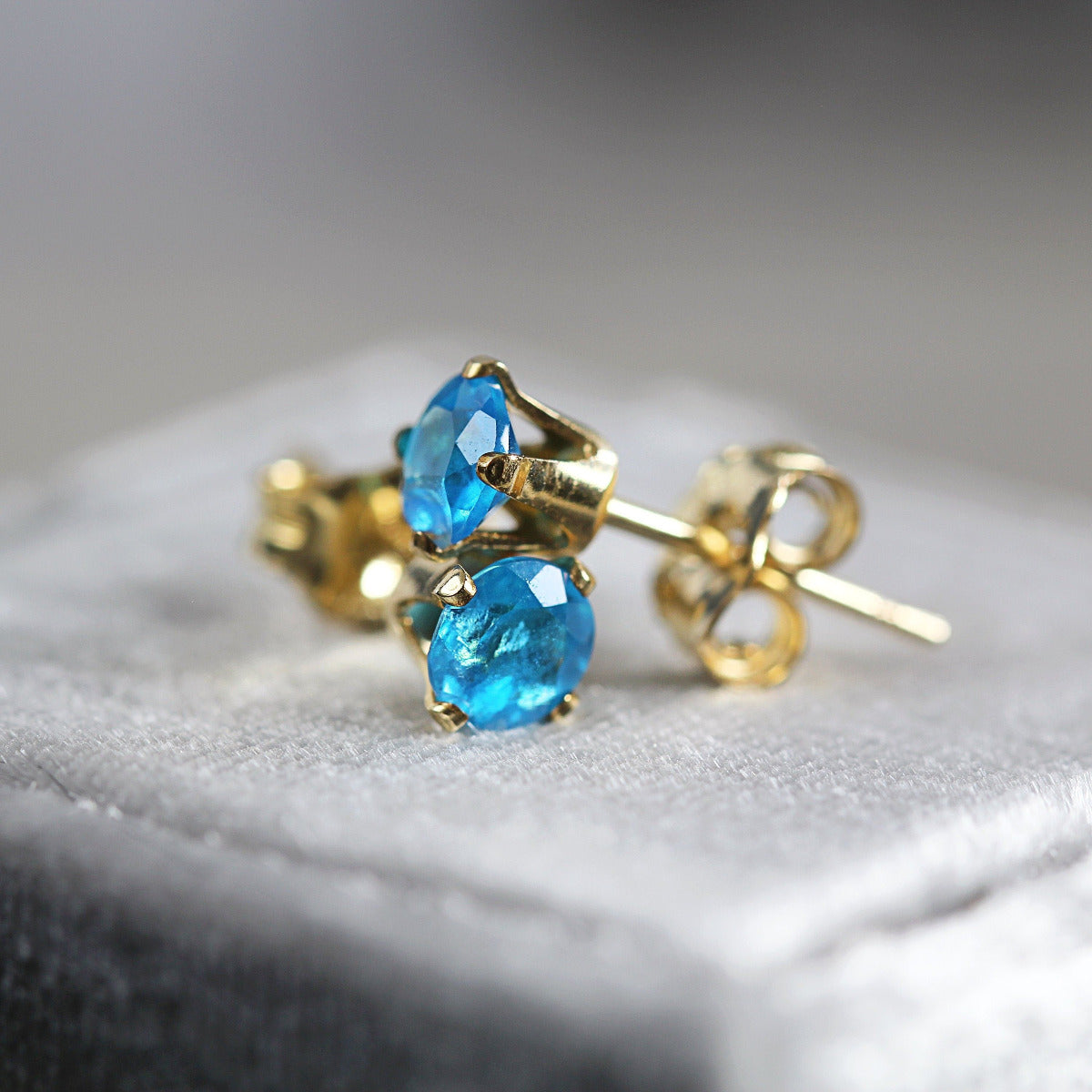 Neon Blue Apatite Earrings - Apatite Stud Earrings - Neon Blue Apatite Jewelry - Apatite Studs - Blue Ear Studs - Gold or Silver Studs