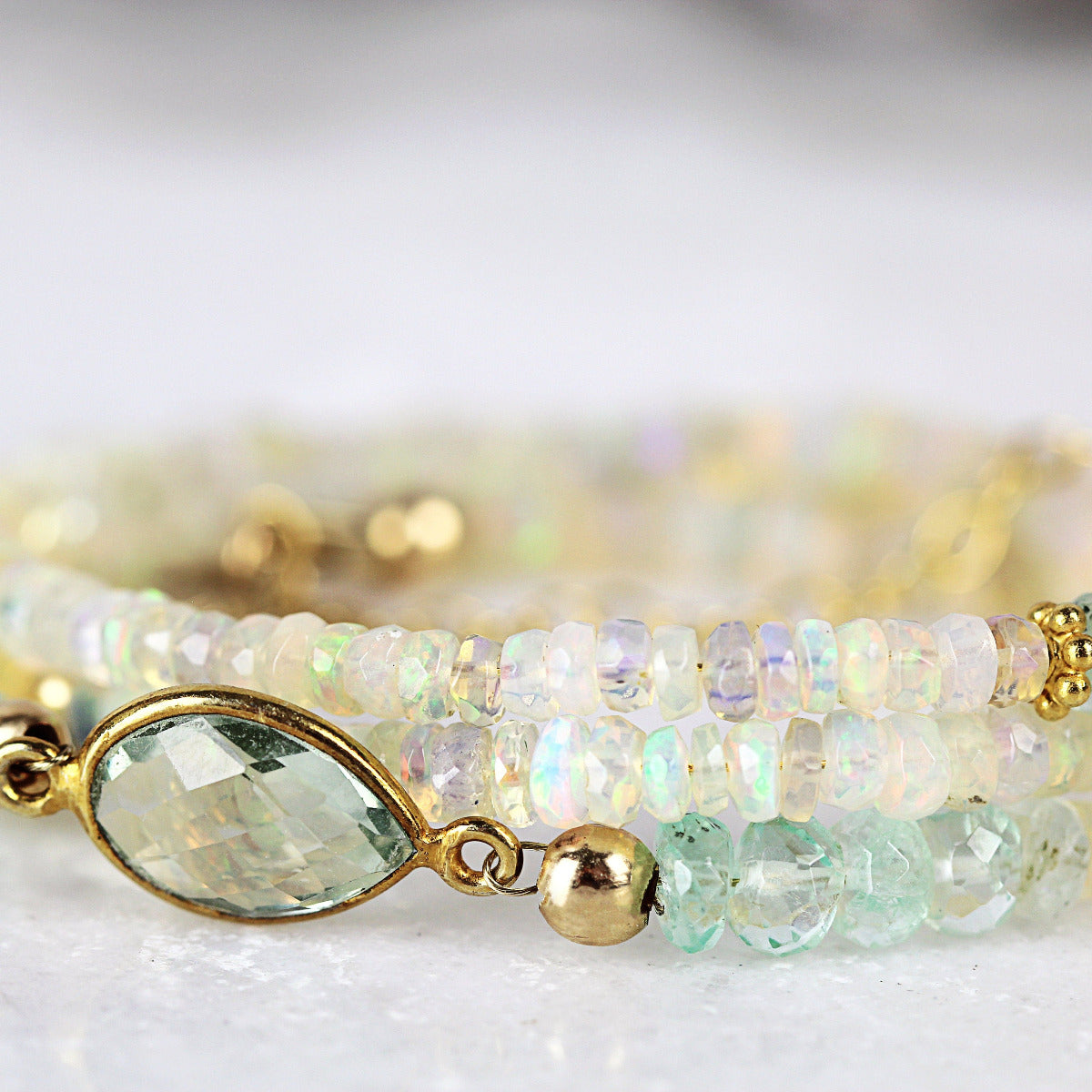 Emerald & Opal Necklace - Precious Stone Necklace - Opal Necklace - May October Birthstone, Precious Stone Jewelry - Mixed Gemstone Necklace