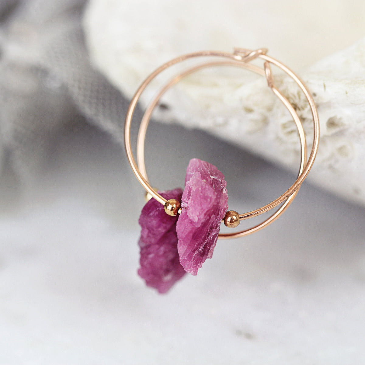 Pink Tourmaline Earrings - Tourmaline Hoop Earrings - Raw Stone Earrings - Modern Jewelry - October Birthstone - Tourmaline Hoops