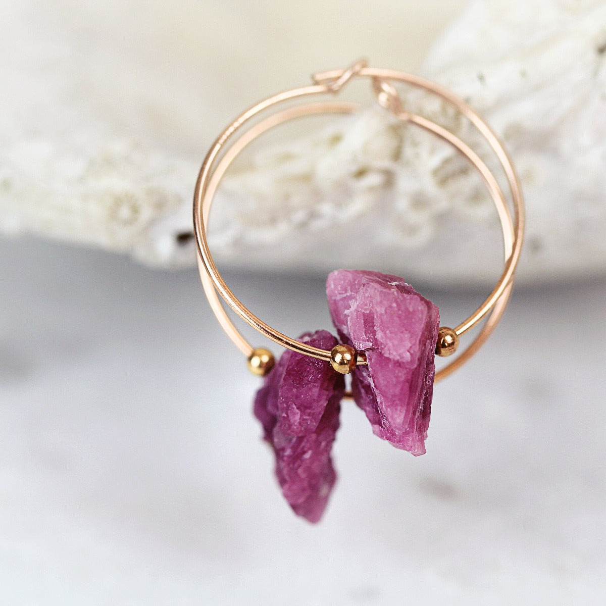 Pink Tourmaline Earrings - Tourmaline Hoop Earrings - Raw Stone Earrings - Modern Jewelry - October Birthstone - Tourmaline Hoops