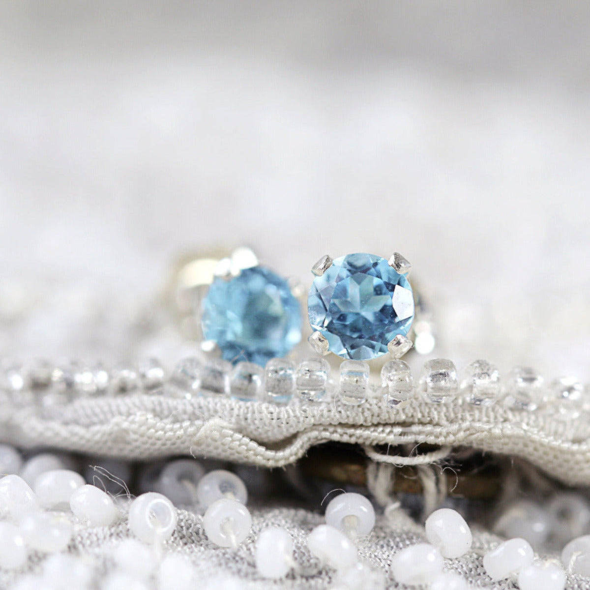 Swiss Blue Topaz Earrings - Blue Topaz Studs - November & December Birthstone - Swiss Blue Topaz Jewelry - Gift for Teacher - Blue Earrings