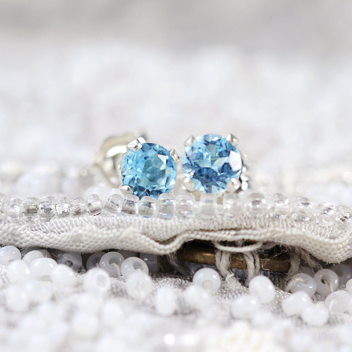 Swiss Blue Topaz Earrings - Blue Topaz Studs - November & December Birthstone - Swiss Blue Topaz Jewelry - Gift for Teacher - Blue Earrings