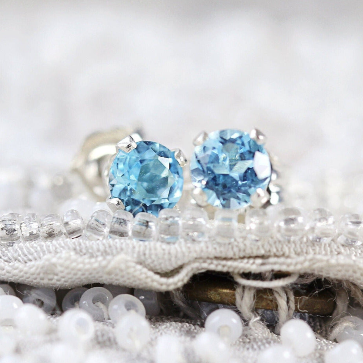 Swiss Blue Topaz Stud Earrings | Silver or Gold