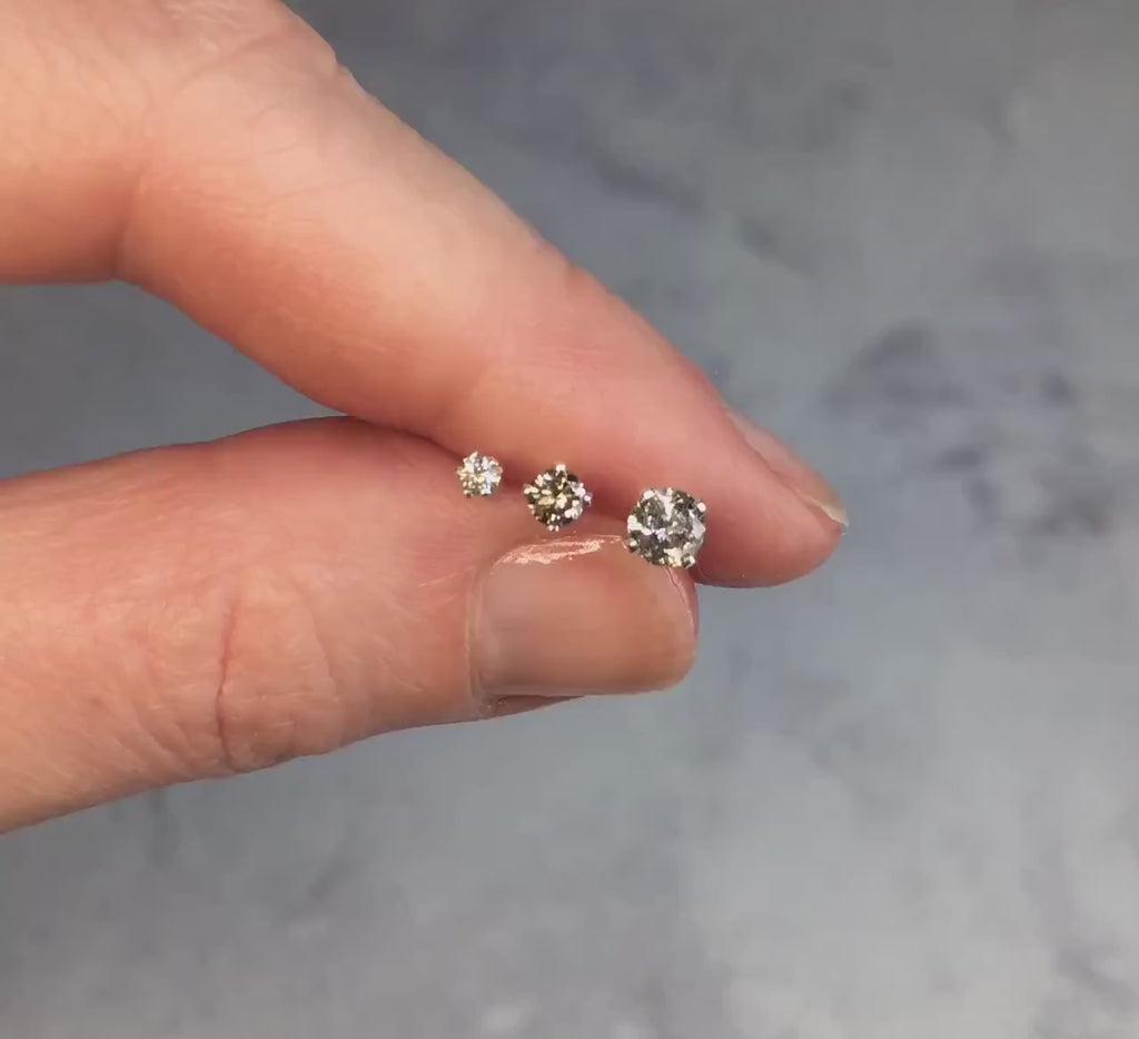 Salt and Pepper Diamond Earrings - Real Diamond Stud Earrings Silver or Gold - Small Grey Diamond Studs 3mm - Modern Minimal Unisex Jewelry