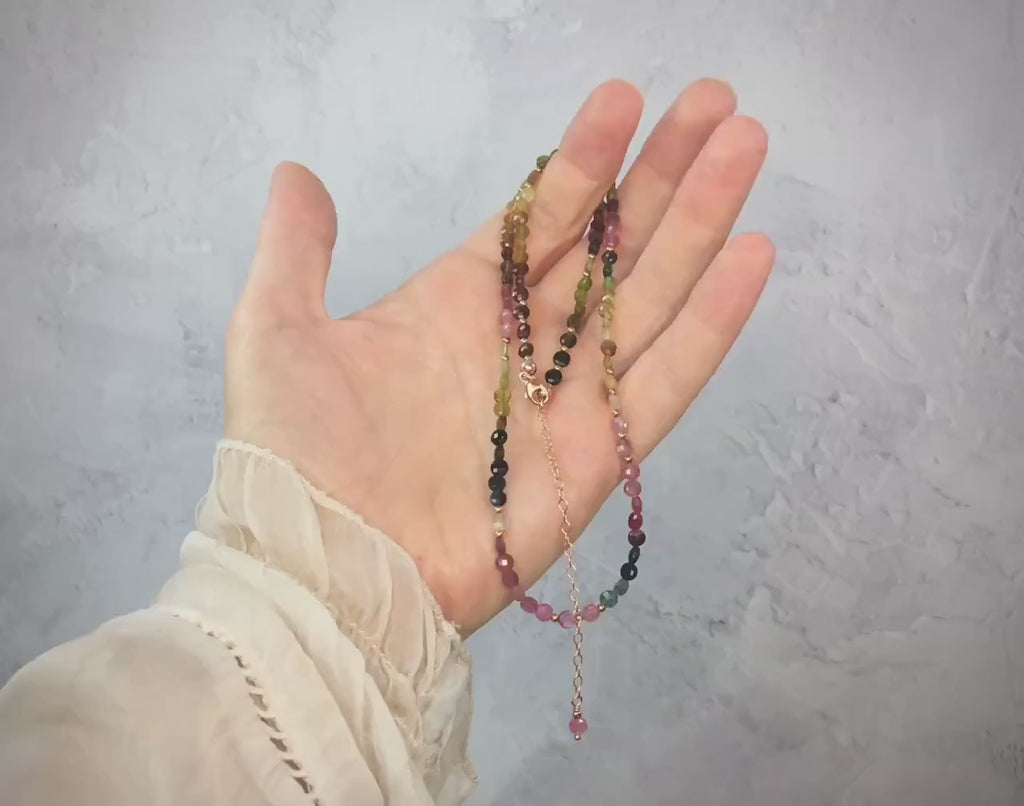 Multi Tourmaline Necklace Gold - October Birthstone Gift - Tourmaline Jewelry - Multi Color Necklace - Colourful Gemstone Necklace Women