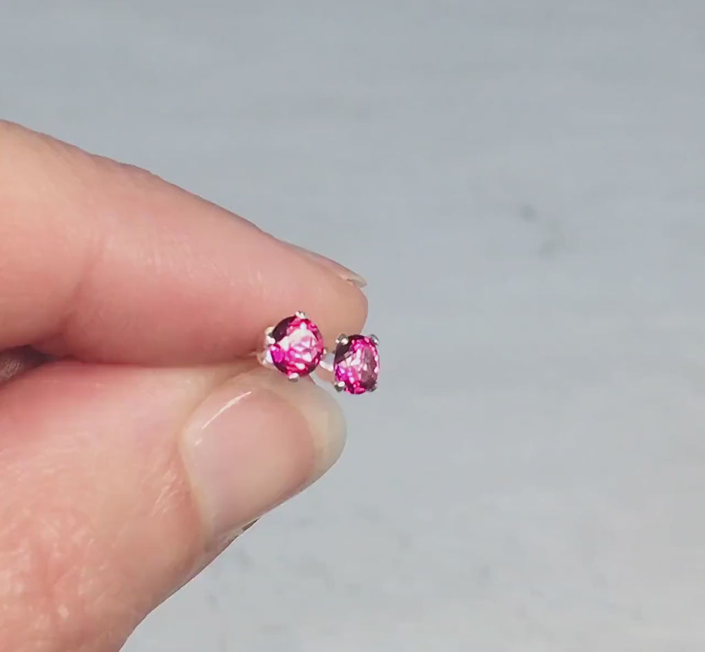 Pink Topaz Birthstone Earrings - Silver Stud Earrings - Topaz Jewelry, Birthstone Jewelry Gift Women Girl - Everyday Gemstone Stud Earrings