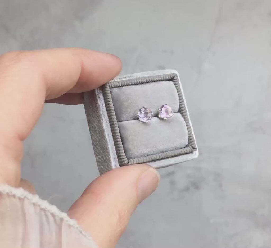 Rose de France Amethyst Stud Earrings - Pink Amethyst Earrings Gold or Silver - February Birth Gift - Spiritual, Healing, Protection Stone