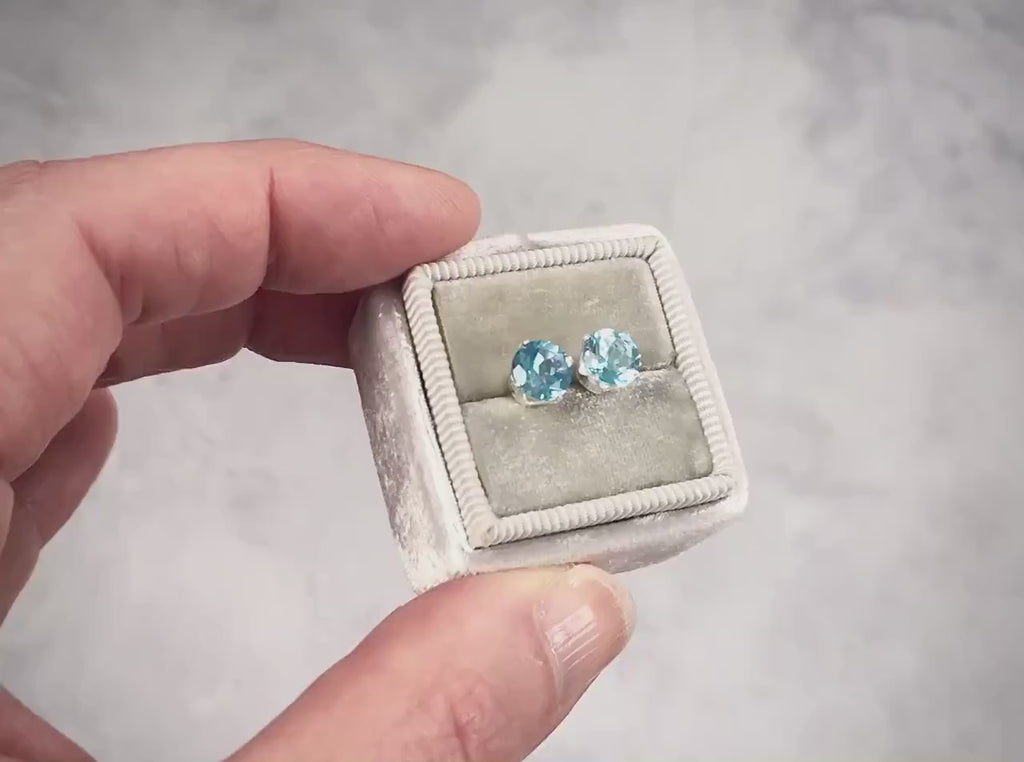 Swiss Blue Topaz Stud Earrings - Blue Ear Studs - Gemstone Studs - November & December Birthday Gift - Light Blue Earrings - Xmas Gift Idea