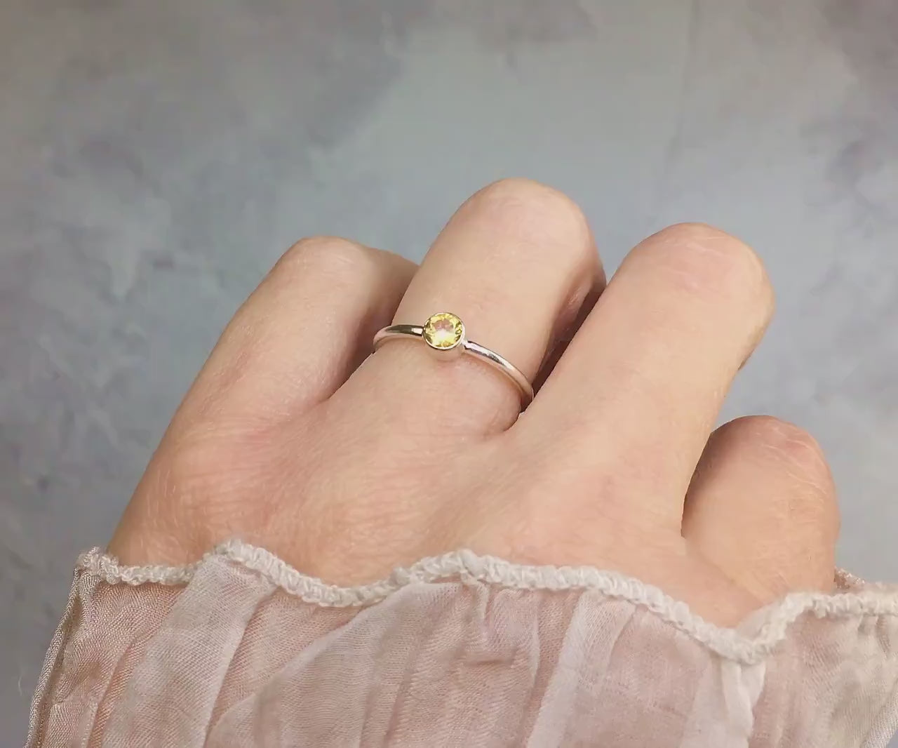 Citrine Ring Silver or Gold, Genuine Yellow Citrine Jewelry, Simple November Birthstone Ring, Mother Daughter Rings