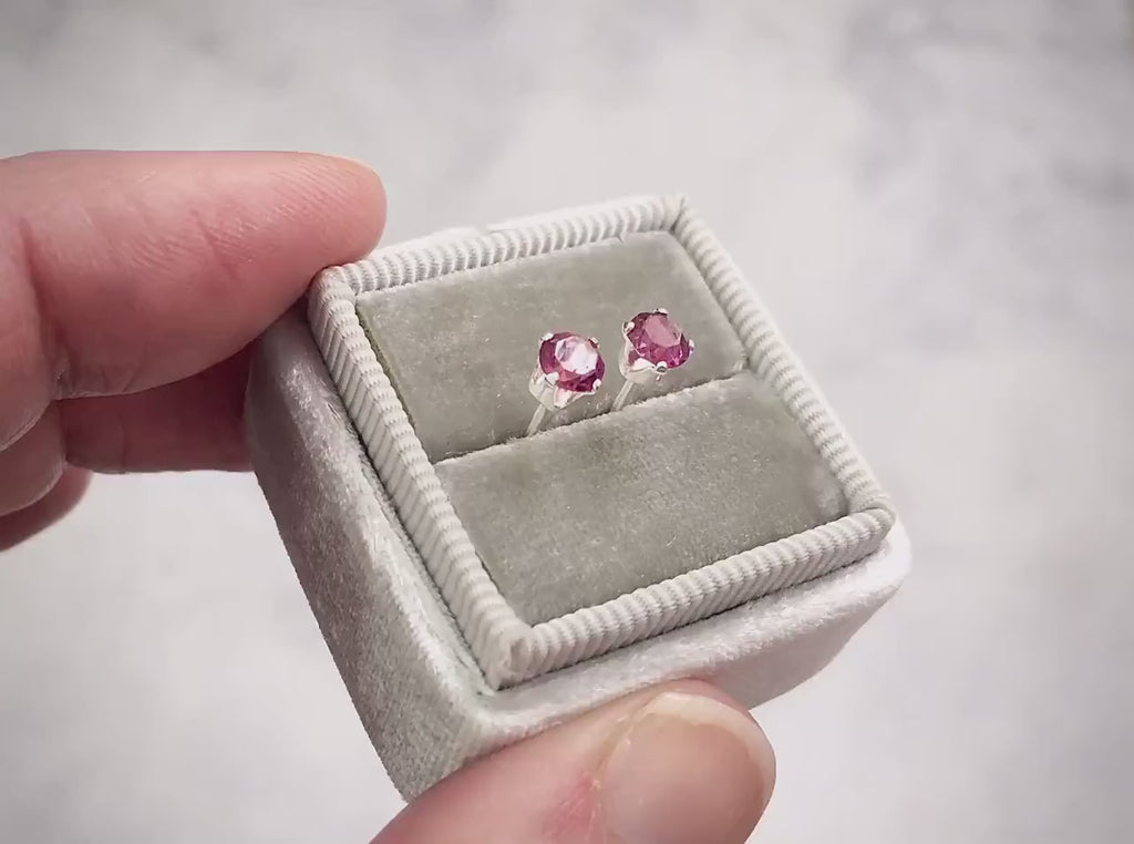 Pink Tourmaline Earrings - Pink Gemstone Studs - Pink Stud Earrings - Earrings for Bridesmaids - Bridesmaid Gift - Silver Stud Earrings