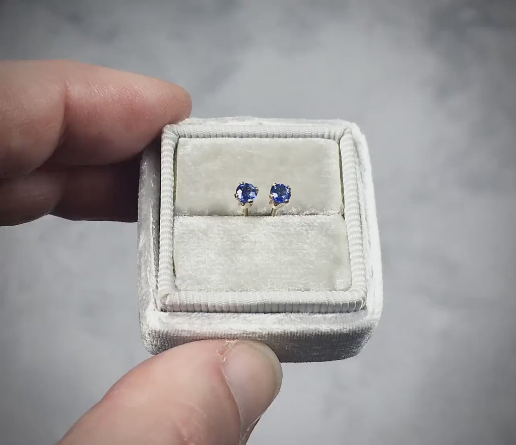Precious Stone Stud Earrings - Sapphire Ear Studs - Tiny Gemstone Studs - 3mm 4mm Studs - September Birthstone Gift - Blue Sapphire Studs
