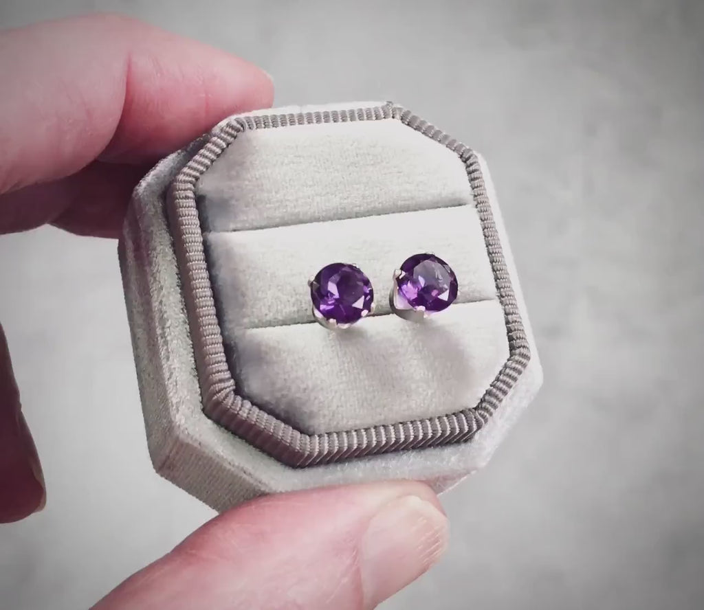 Amethyst Ear Studs - February Birthstone - 3mm 4mm 5mm 6mm Studs - Amethyst Ear Posts - Silver Amethyst Earrings - Stone for Peace & Calm