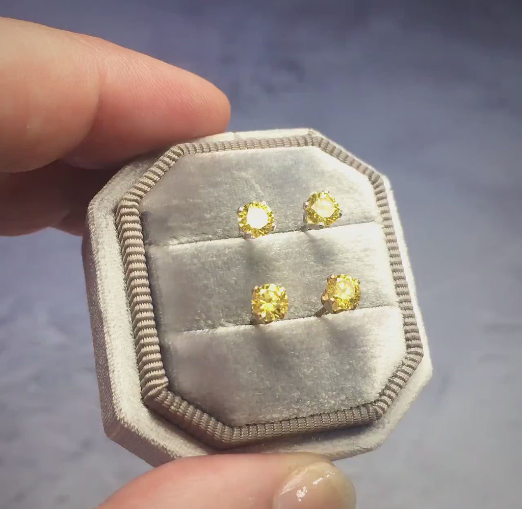 Yellow Cubic Zirconia Stud Earrings - Modern Minimalist Cartilage Earrings - Bright Colorful CZ Everyday or Special Occasion Studs