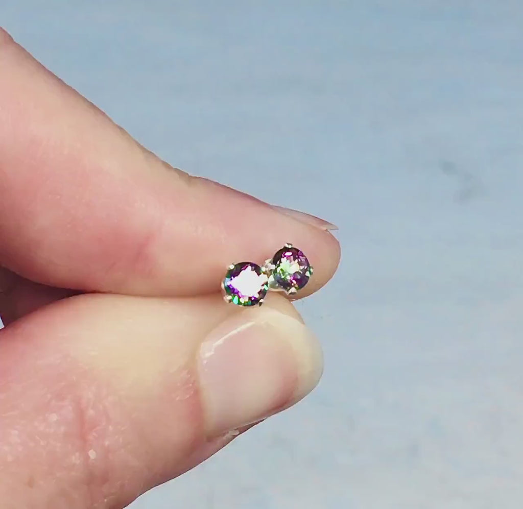 Mystic Topaz Minimalist Earrings - Sterling Silver Earrings - Fine Gemstone Jewelry - Everyday Small Stud Earrings - Birthstone Jewelry Gift
