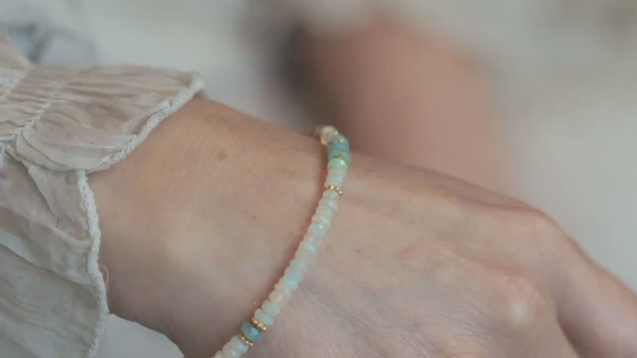White Opal Bracelet - Iridescent Gemstone Bracelet - October Birthstone Bracelet - Opal Jewelry For Women - Fine jewelry Gift For Her